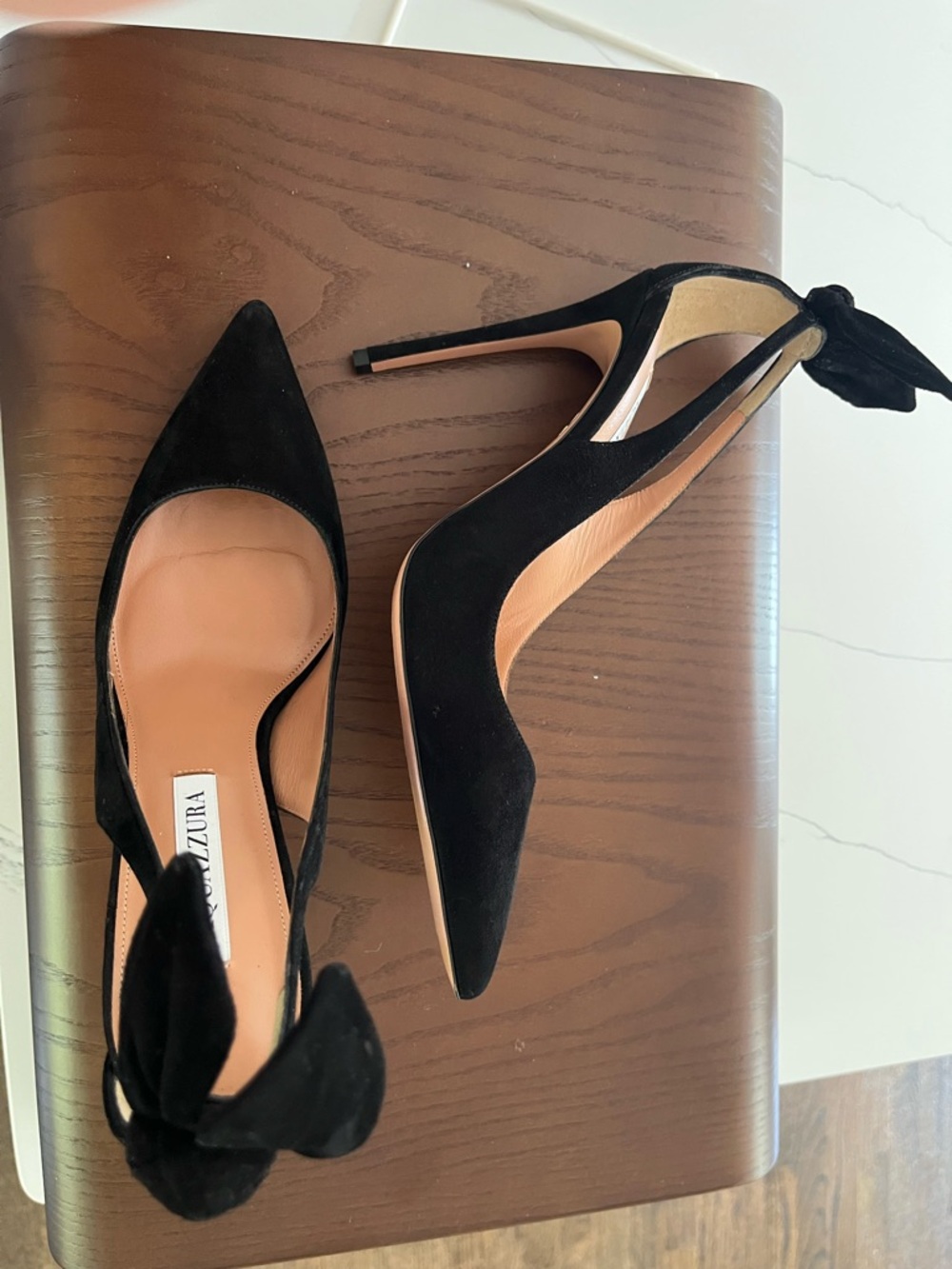 Aquazzura Black Suede Pointed-Toe Bow-Tie Stiletto Pumps - Picture 4 of 7